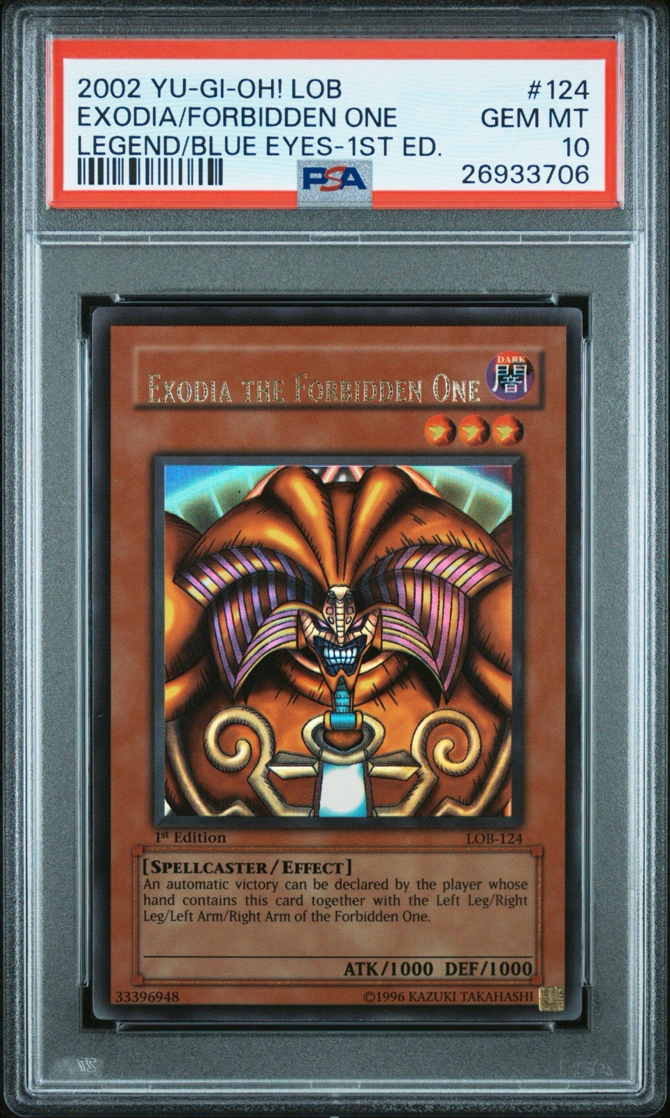 Yugioh Exodia the Forbidden One 1st Ed LOB Wavy LOWERED NAME PSA 10 GEM MINT