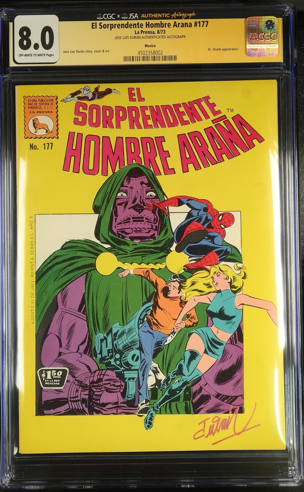 El Sorprendente Hombre Arana #177 CGC 8.0 Signed by Duran