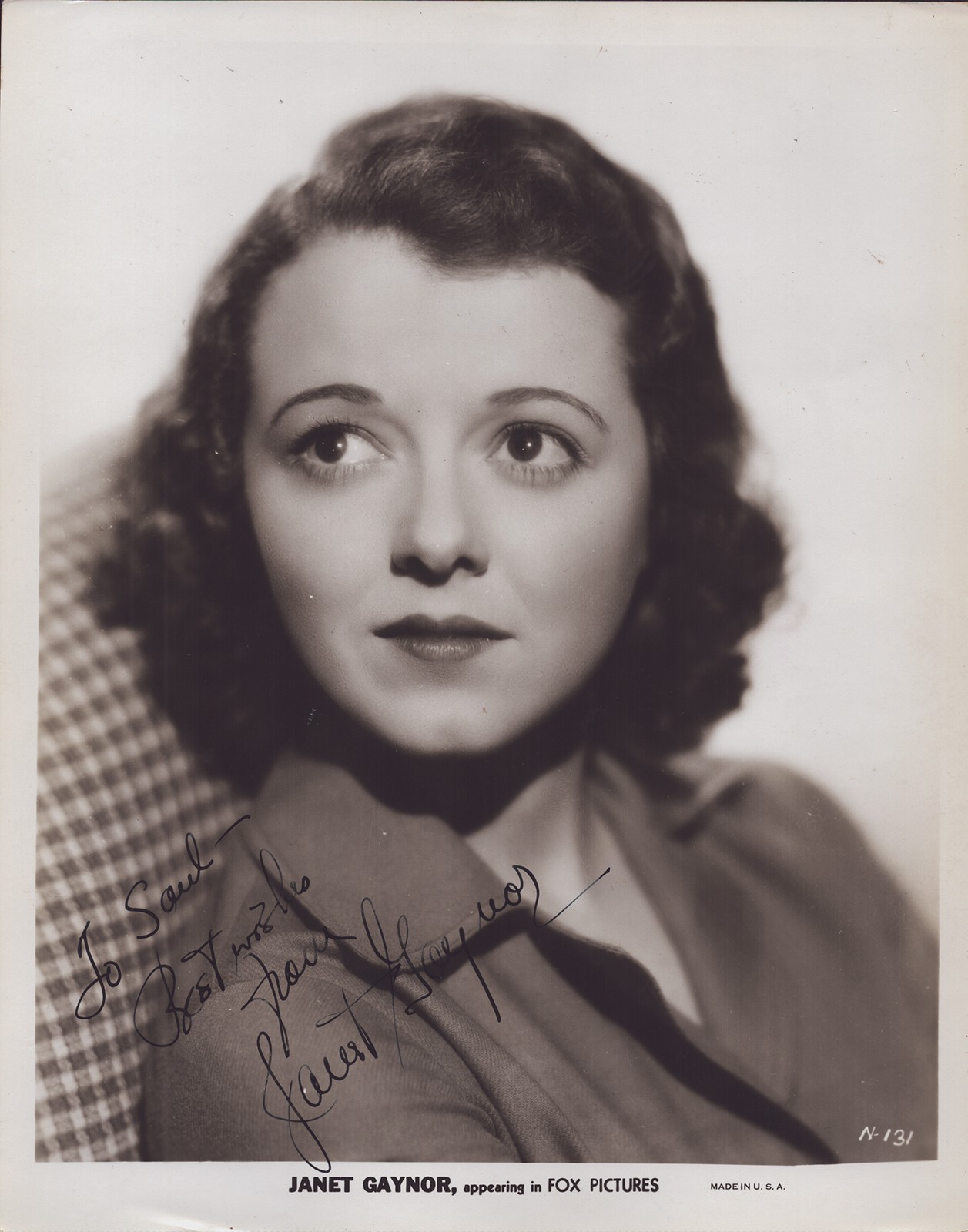 JANET GAYNOR - AUTOGRAPHED INSCRIBED PHOTOGRAPH CIRCA 1935