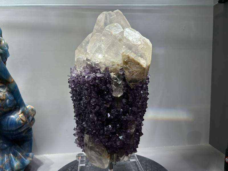 Natural Clear White Calcite With Amethyst Cluster Symbiosis Specimen Natural Clear White Calcite With Amethyst Cluster Symbiosis Specimen