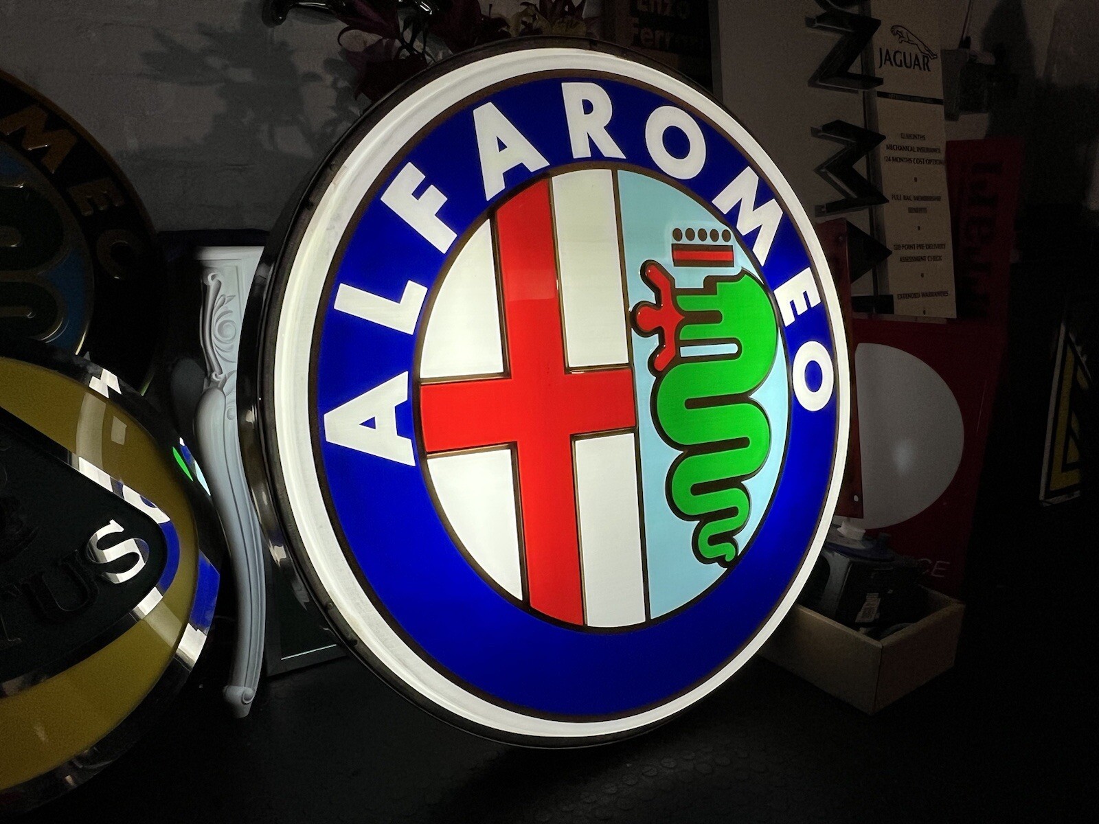 RARE 1970’s ALFA ROMEO ILLUMINATED SHOWROOM DEALERSHIP GARAGE SIGN - FERRARI RARE 1970’s ALFA ROMEO ILLUMINATED SHOWROOM DEALERSHIP GARAGE SIGN - FERRARI