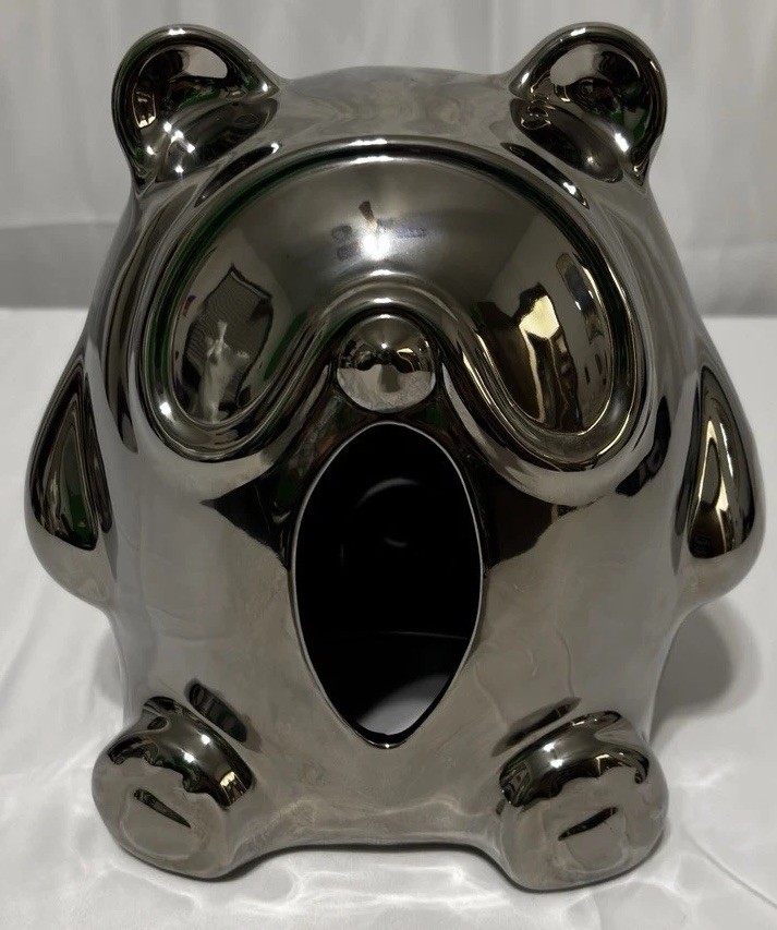 Extremely Rare And Unique Chrome Ceramic Bear Tissue Holder Japanese Modern Art Extremely Rare And Unique Chrome Ceramic Bear Tissue Holder Japanese Modern Art