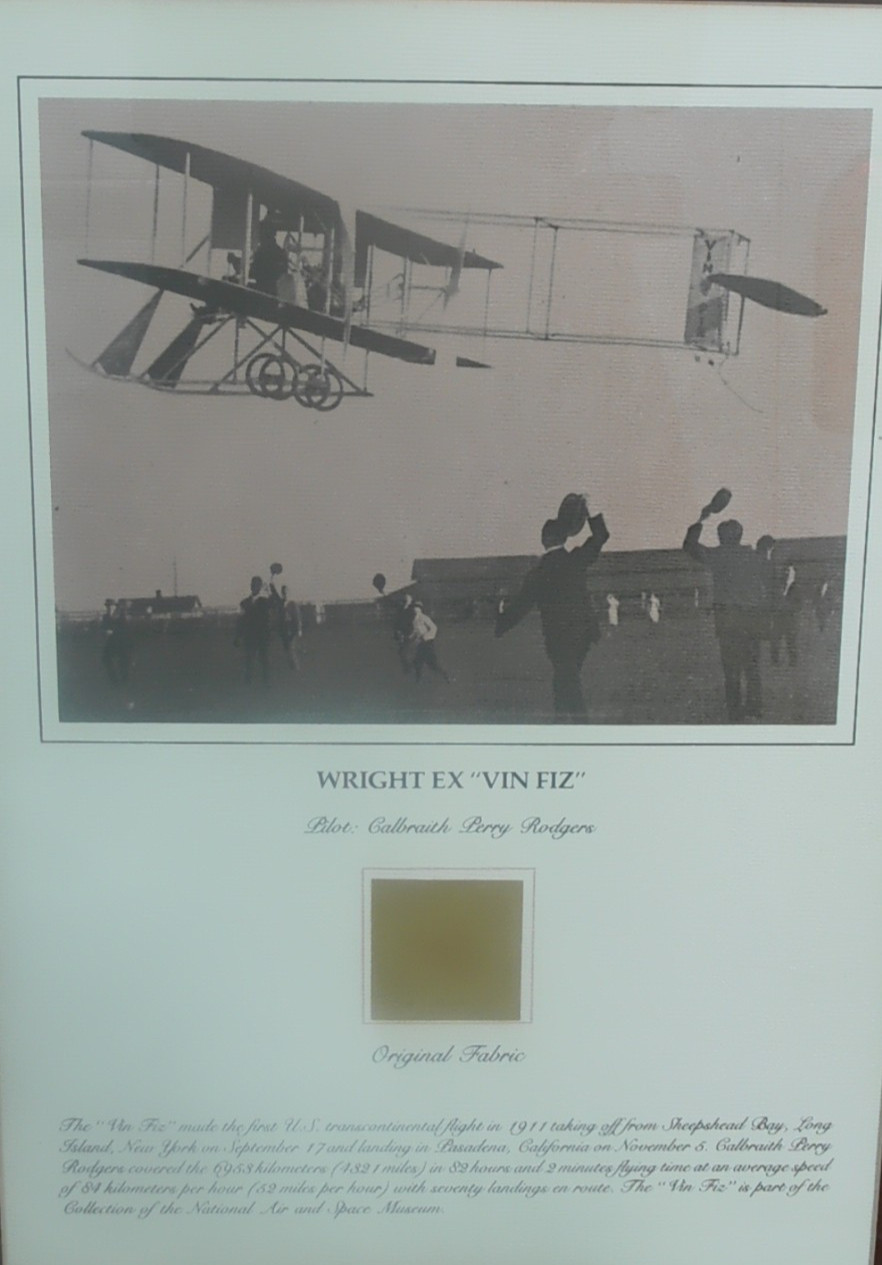 9-17-1911 Wright Ex Vin Fiz Airplane Wing Fabric Calbraith Rodgers Smithsonian 9-17-1911 Wright Ex Vin Fiz Airplane Wing Fabric Calbraith Rodgers Smithsonian
