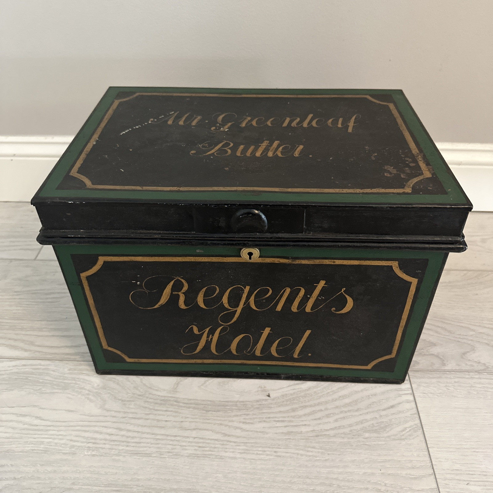 Antique Regents Hotel Butler Box Identified Named Mr Greeleaf Very Rare Metal Antique Regents Hotel Butler Box Identified Named Mr Greeleaf Very Rare Metal