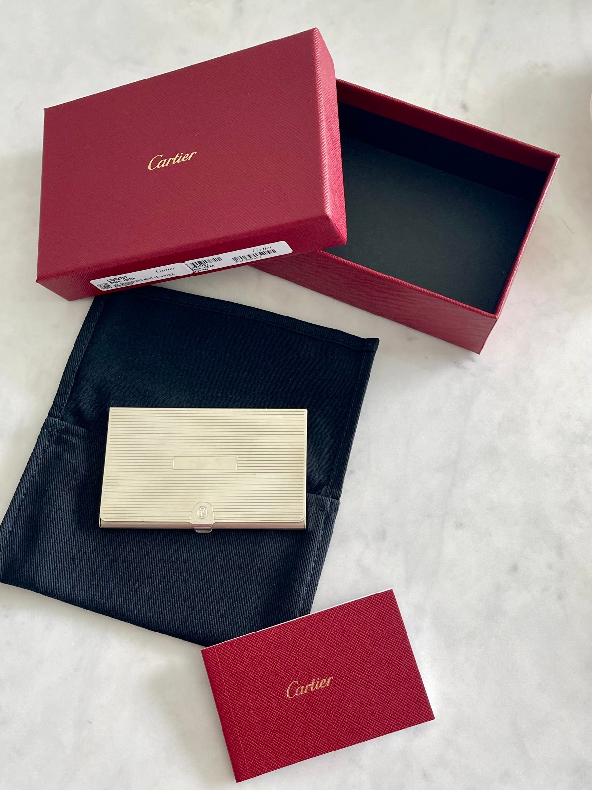 Mint Authentic Cartier Sterling Silver Business Card Holder Case w/Packaging