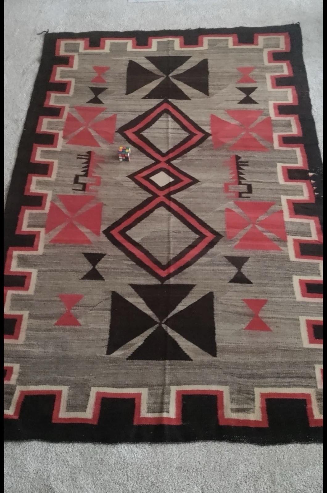 X LARGE AUTHENTIC EARLY NAVAJO ROOM RUG c1910 1920 MALTESE CROSS HUGE 107” X 69