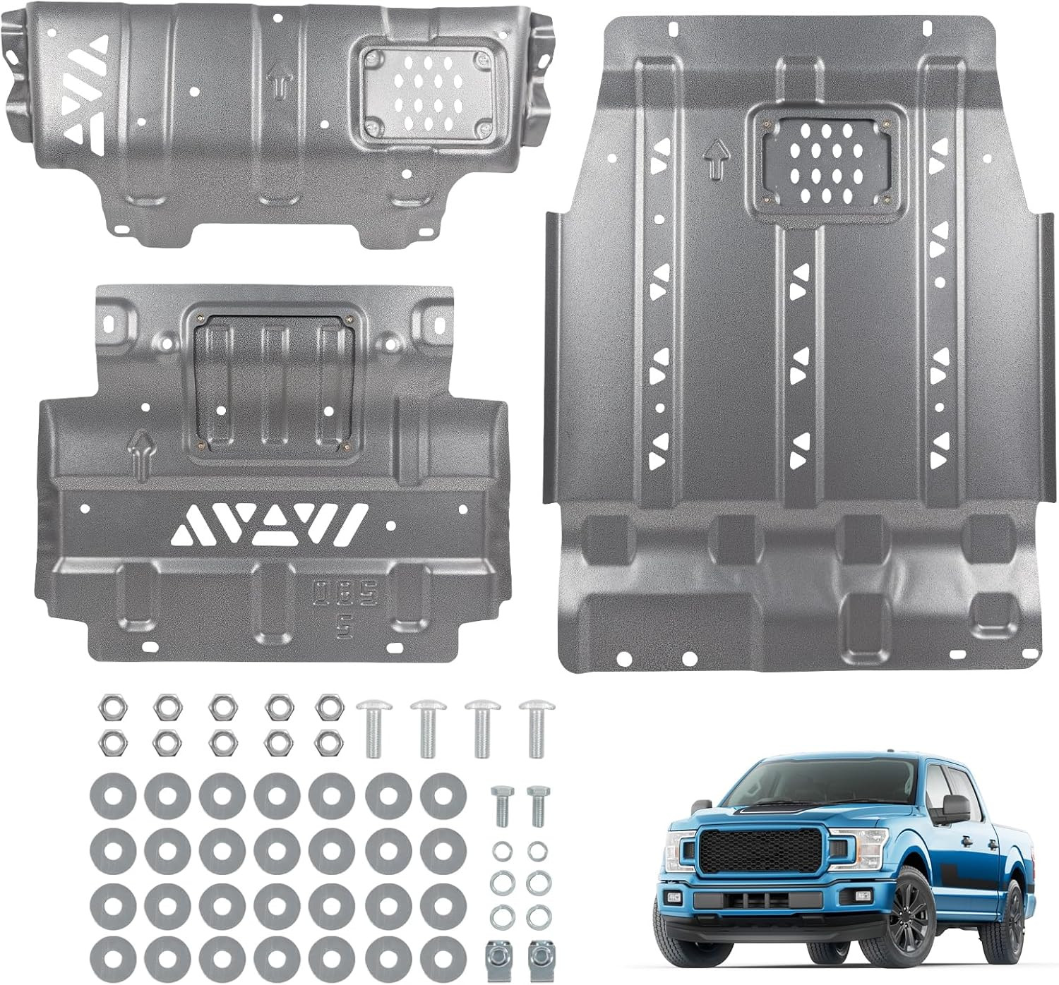 Full Skid Plate with Transmission Skid Plate Replacement for Ford F150 4WD 2.7L Full Skid Plate with Transmission Skid Plate Replacement for Ford F150 4WD 2.7L