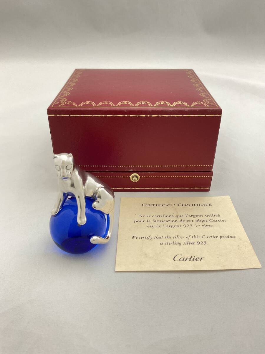 Authentic Cartier Panthere Panther Paperweight Lapis Lazuli Glass Figurine SV925