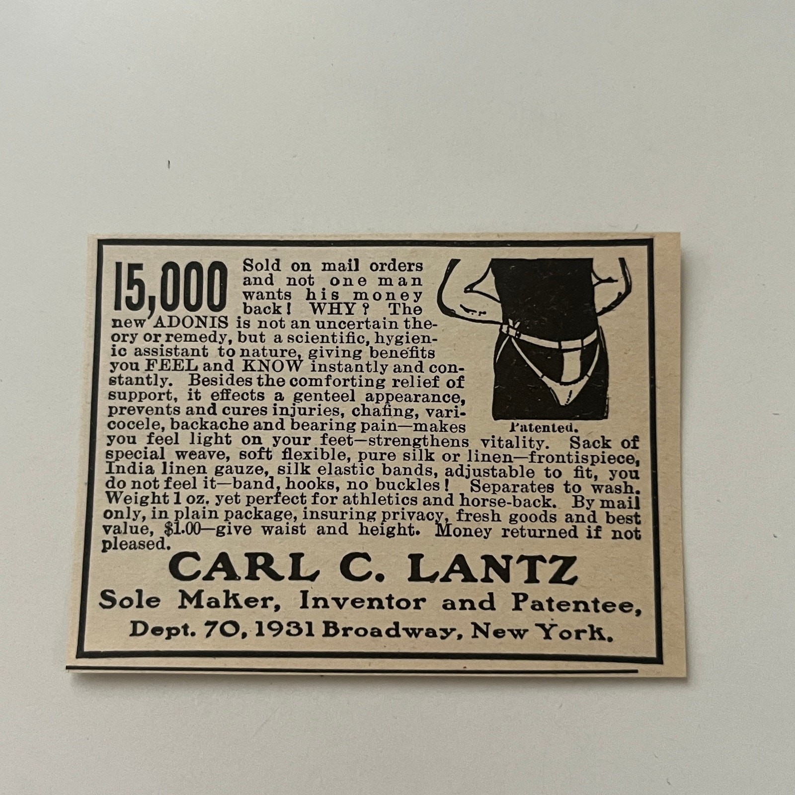 Carl C Lantz Sole Maker Inventor & Patentee New Adonis NY 1902 Clipping SAI4-S55