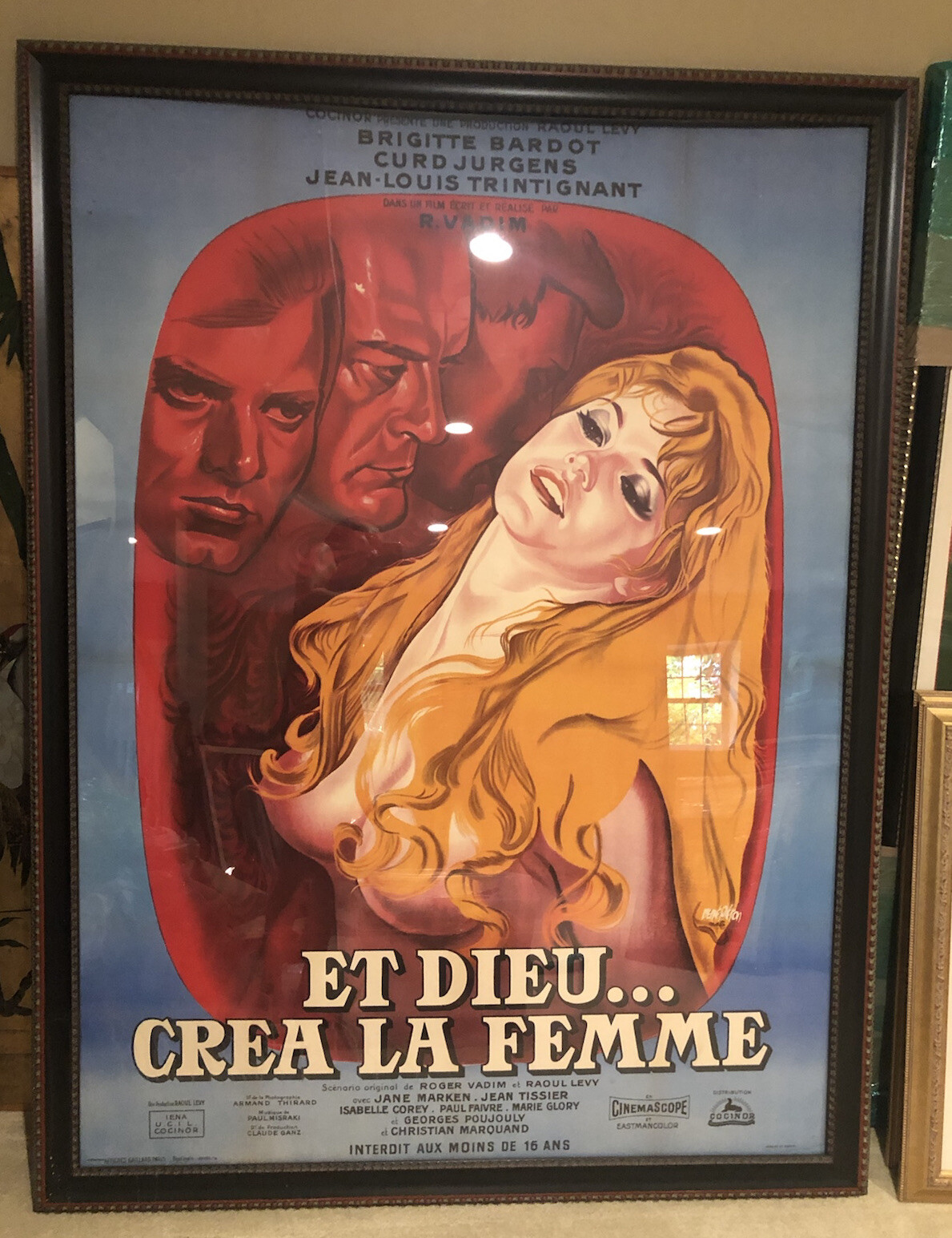 Original Vintage Bardot French Film Poster 1956, And God Created Woman. Framed Original Vintage Bardot French Film Poster 1956, And God Created Woman. Framed