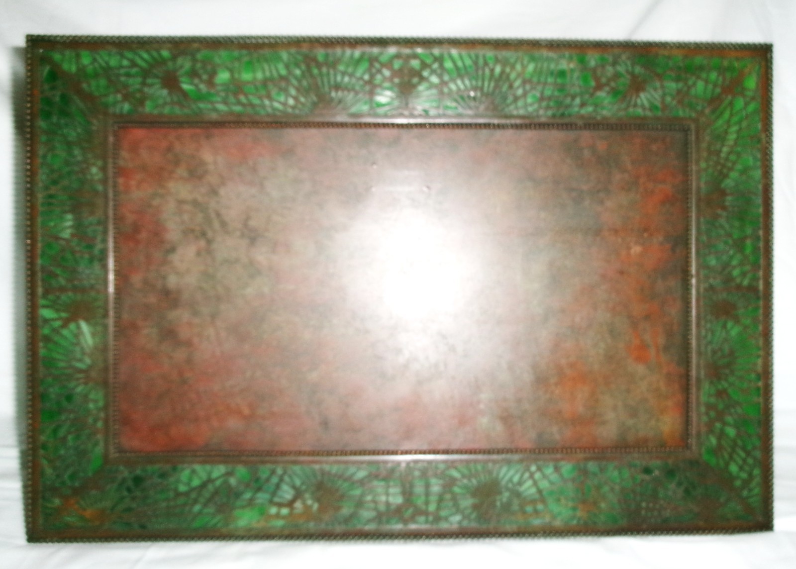 ANTIQUE L.C.T. TIFFANY STUDIOS NY FAVRILE GLASS BRONZE PINENEEDLE PICTURE FRAME