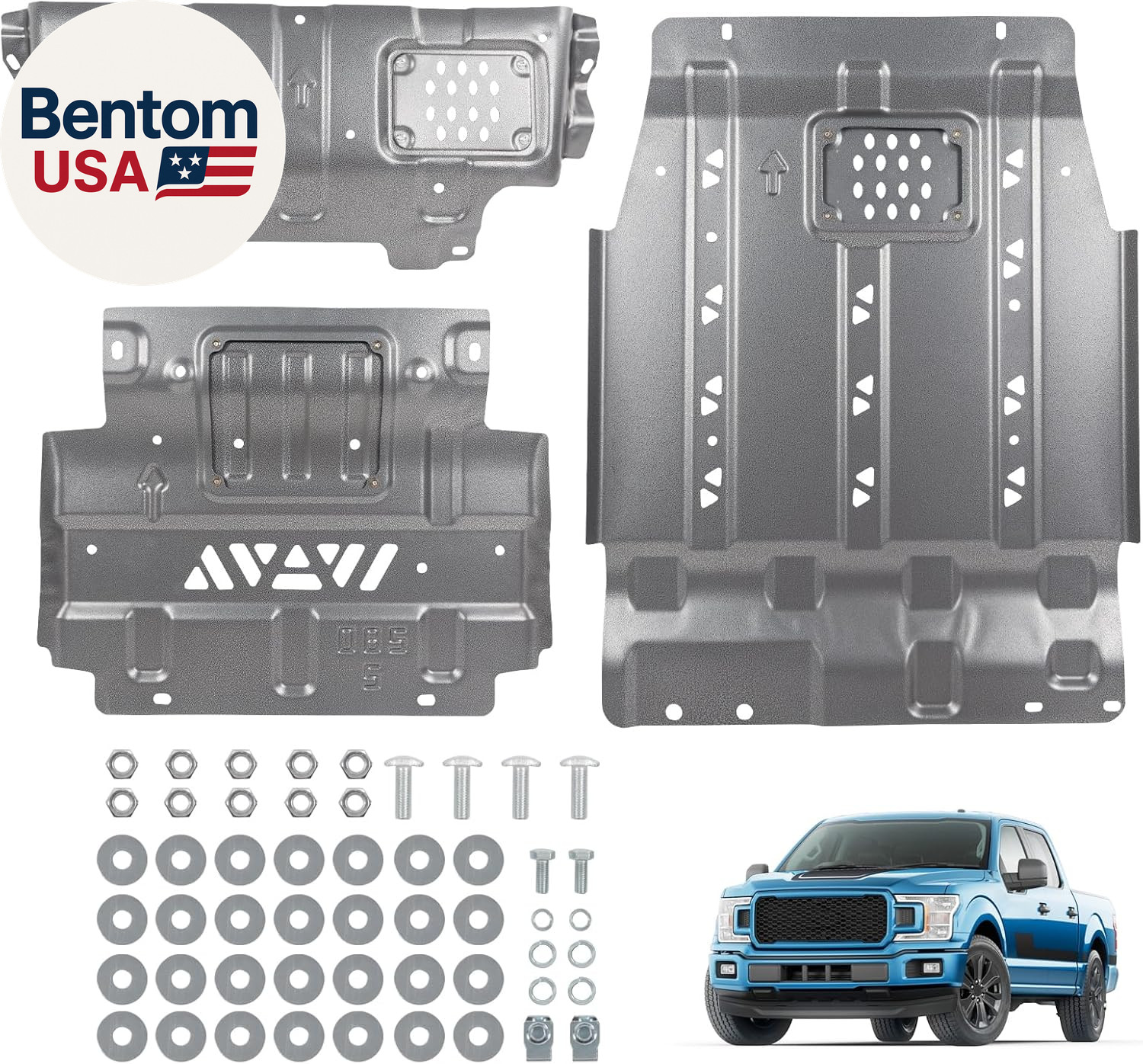 Full Skid Plate with Transmission Skid Plate Replacement for Ford F150 4WD 2.7L Full Skid Plate with Transmission Skid Plate Replacement for Ford F150 4WD 2.7L