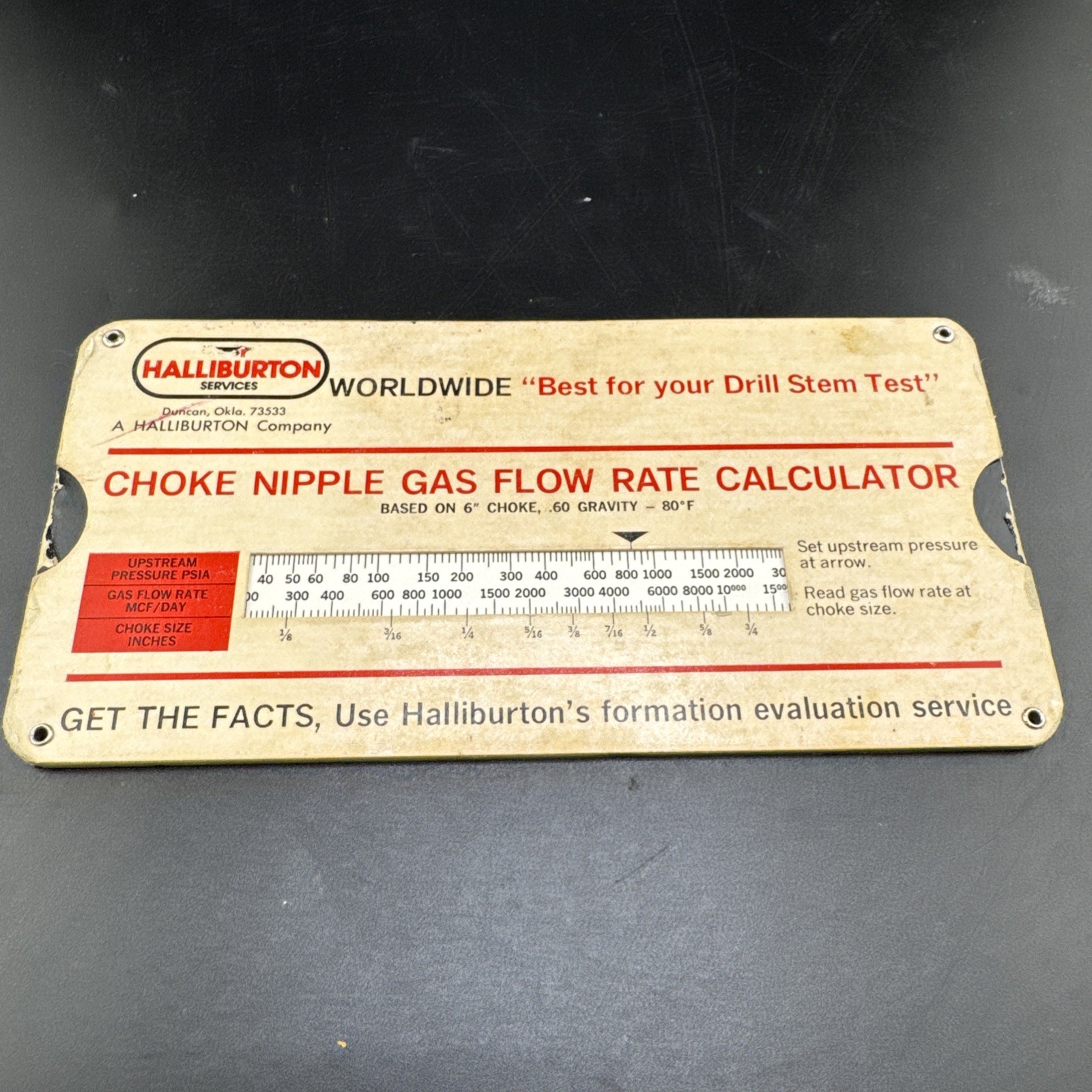 1973 Halliburton Oil Orifice Well Tester Gas Flow Rate Calculator Slide Vintage