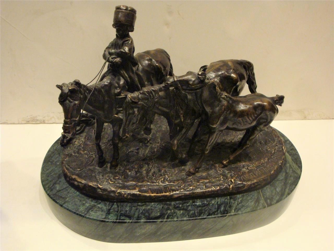 70% OFF $15,00019TH C ANTIQUE RUSSIAN BRONZE BOY RIDING HORSES EVGENI LANCERAY
