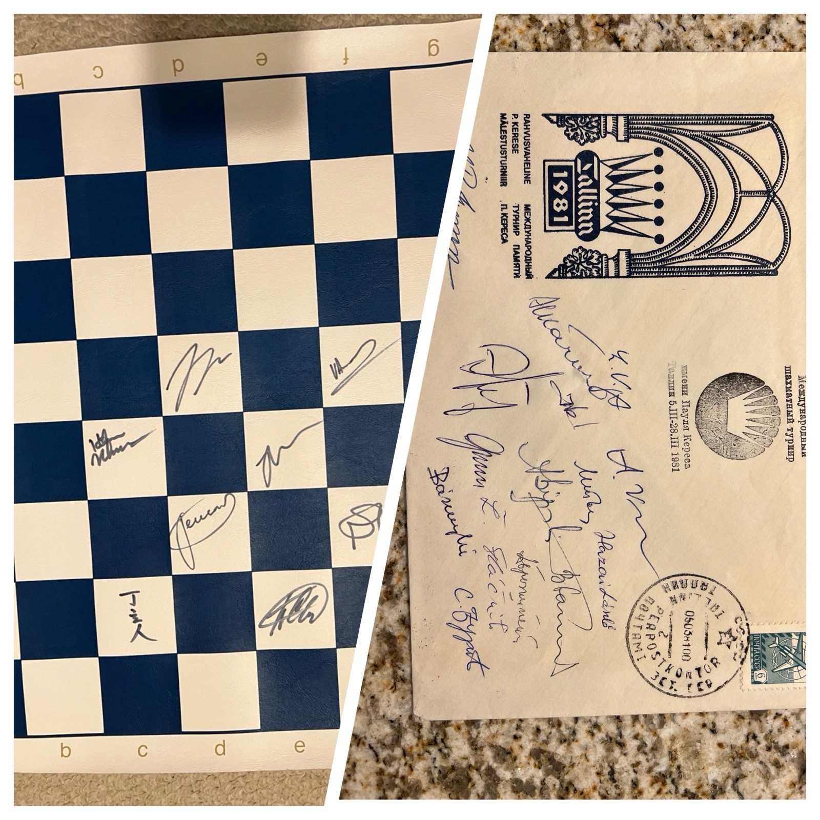 Chess lot - 1981 Paul Keres Commemorative Envelop (Tal) & 2016 SC Autograph Bd Chess lot - 1981 Paul Keres Commemorative Envelop (Tal) & 2016 SC Autograph Bd