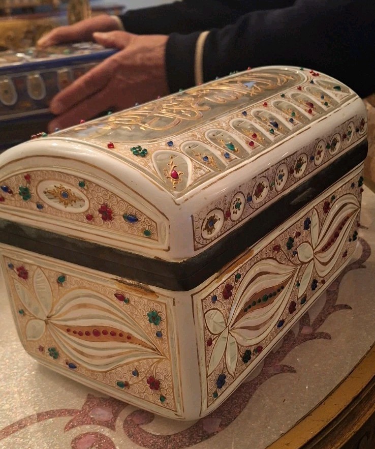 Vintage Italian Crystal Jewelry Box With Semi Precious Stones Islamic Saying Vintage Italian Crystal Jewelry Box With Semi Precious Stones Islamic Saying