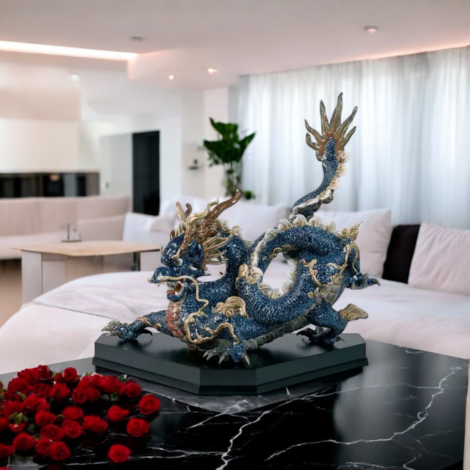 ​Lladro Great Dragon Sculpture - Blue Enamel Limited Edition 01001935