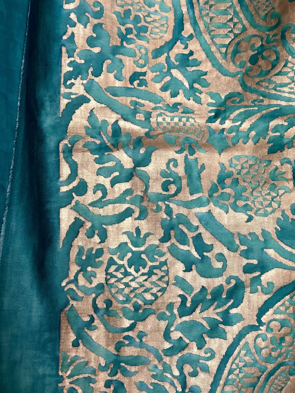 FORTUNY Vintage Blue/Green Pale Gold Classic “ Orsini “ Pattern Textile FORTUNY Vintage Blue/Green Pale Gold Classic “ Orsini “ Pattern Textile