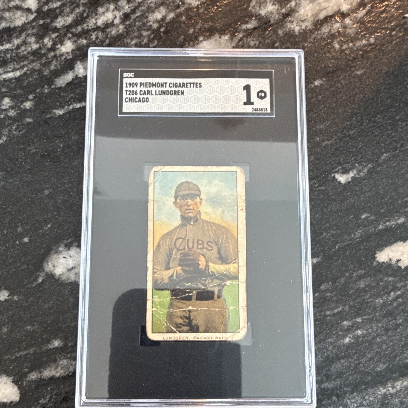 1909 T206 Carl Lundgren Chicago Cubs Piedmont Back SGC 1 PR Tobacco Card 1909 T206 Carl Lundgren Chicago Cubs Piedmont Back SGC 1 PR Tobacco Card