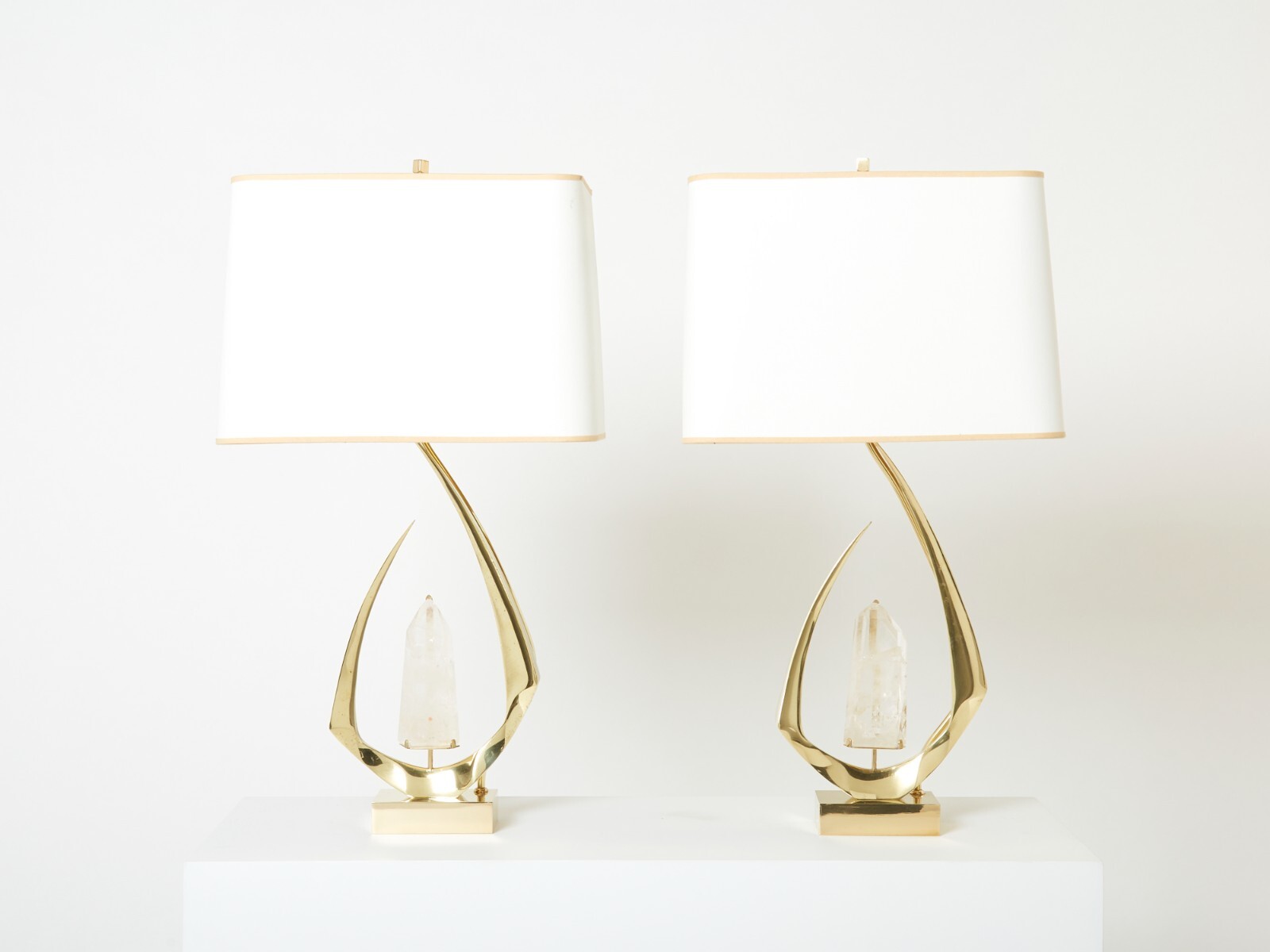 Pair of signed Willy Daro brass rock crystal table lamps 1970 Pair of signed Willy Daro brass rock crystal table lamps 1970