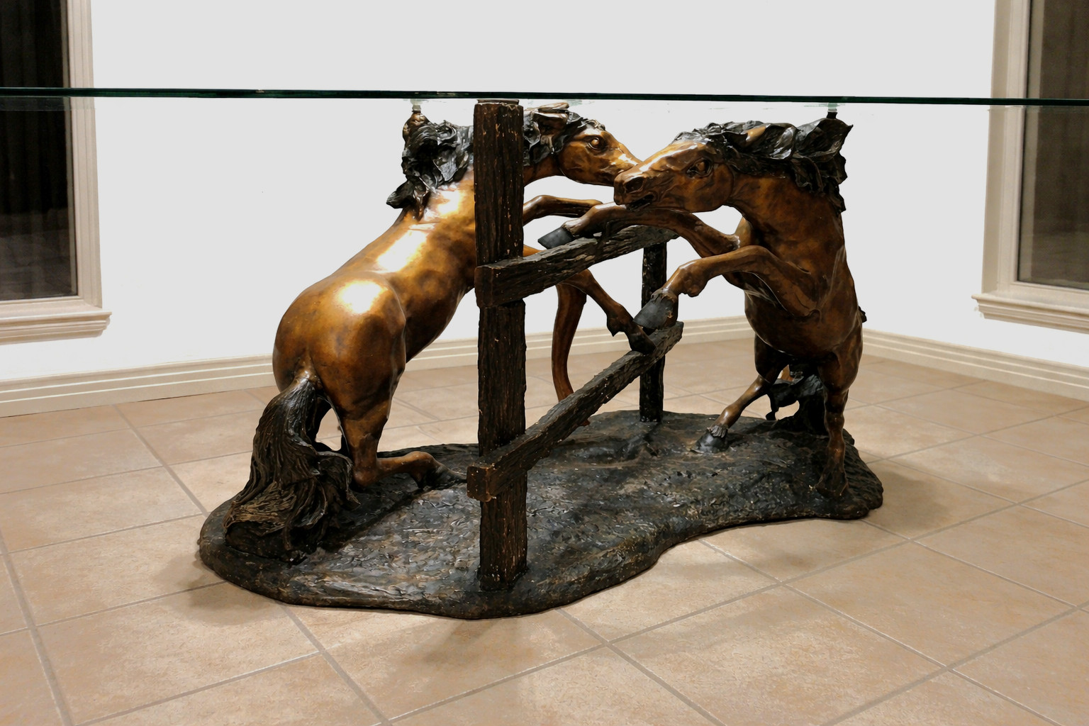 Rare Limited Ed Raphael Pealle Foundry Bronze Sculpture Horse Table w/ Glass Top Rare Limited Ed Raphael Pealle Foundry Bronze Sculpture Horse Table w/ Glass Top