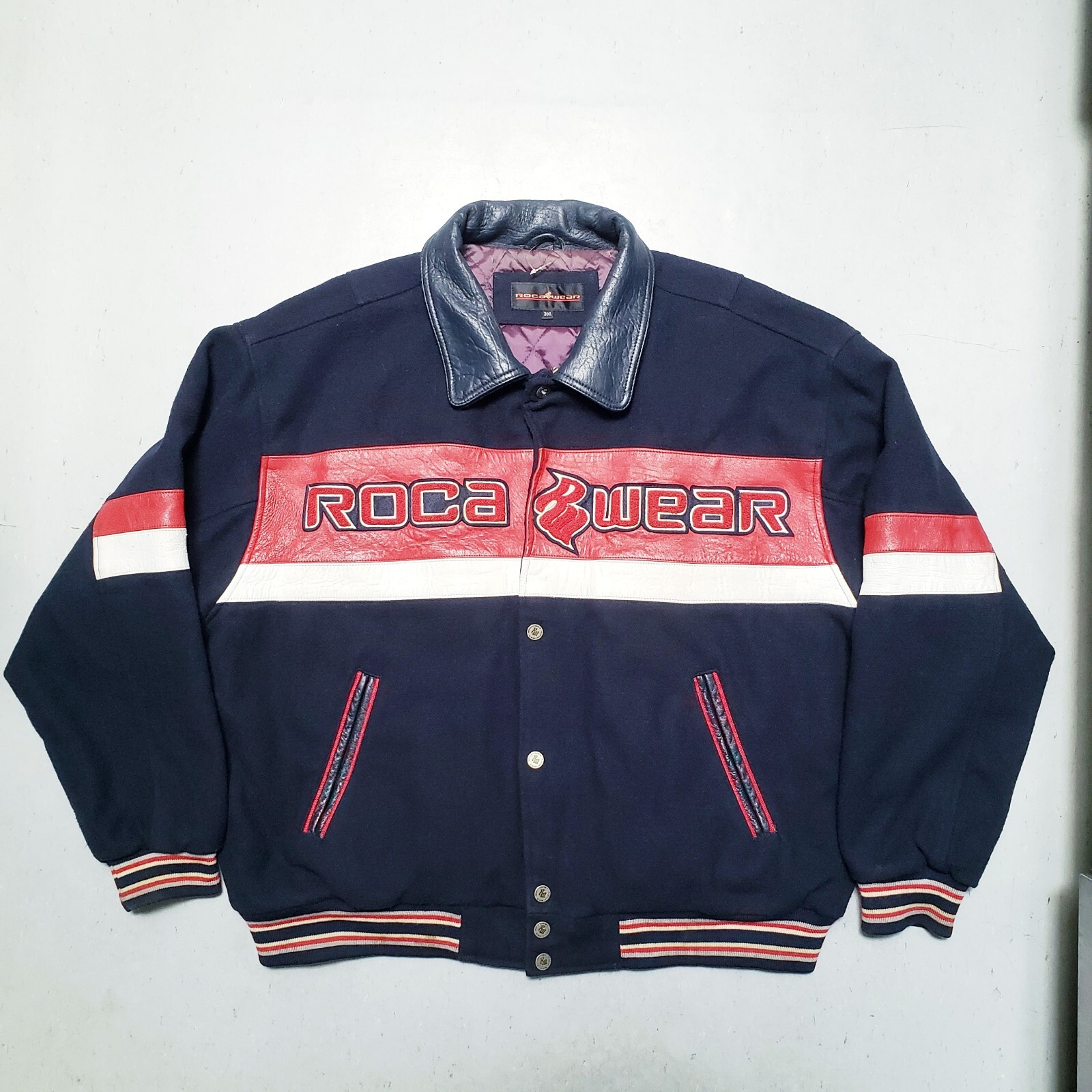Vtg ROCAWEAR Varsity Jacket Wool Leather Jay-Z Lion Hip Hop Urban Y2K 3XL RARE Vtg ROCAWEAR Varsity Jacket Wool Leather Jay-Z Lion Hip Hop Urban Y2K 3XL RARE