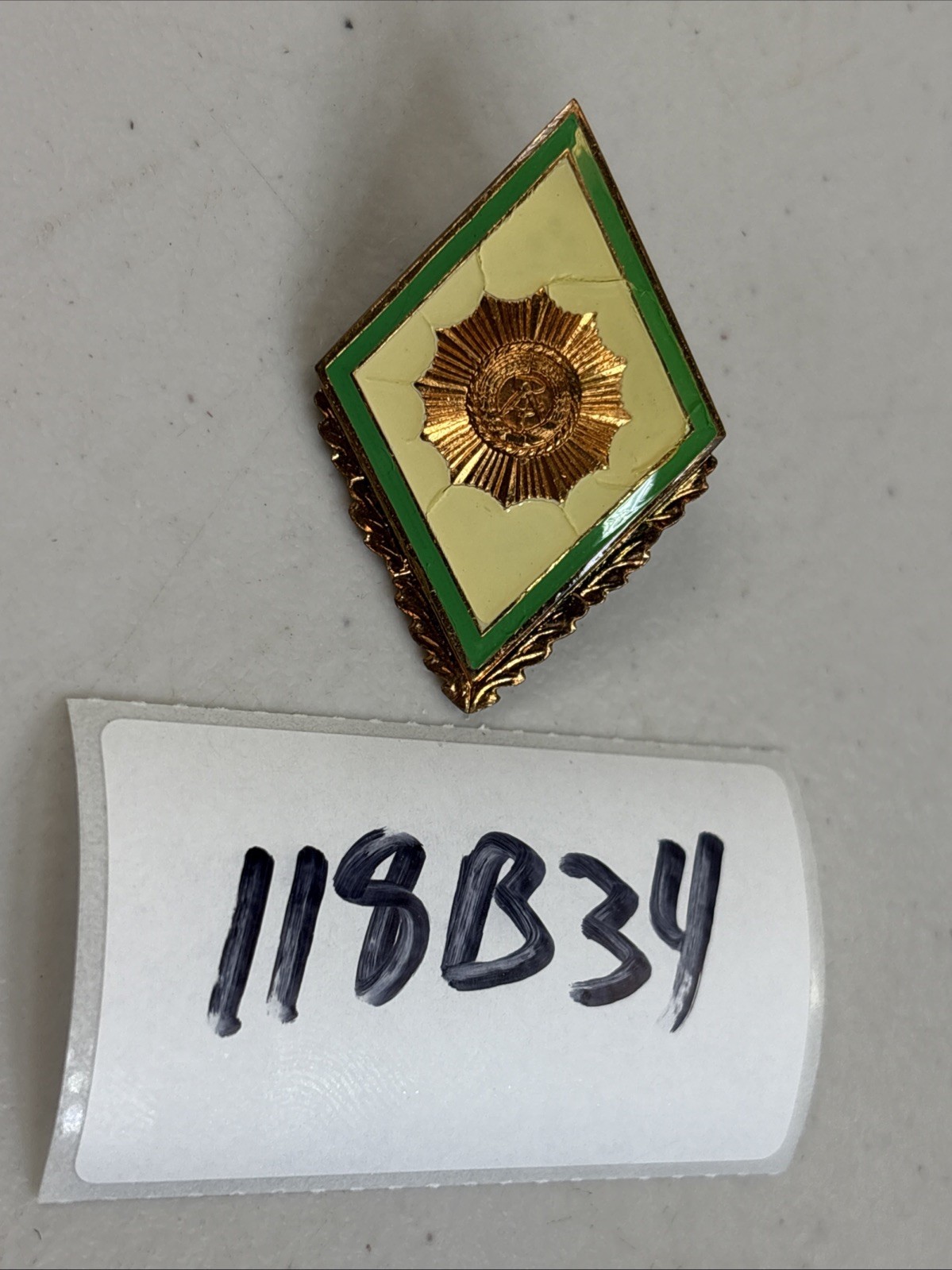 East German Officer Military Academy MDI Badge Pinback NVA Medal Vintage 118B34