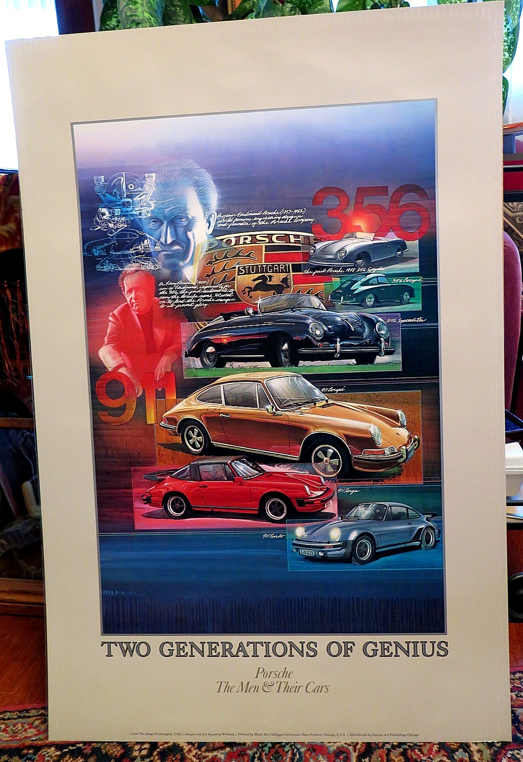 Vintage TWO GENERATIONS OF GENIUS 1986 Porsche Poster 24X36 Vintage TWO GENERATIONS OF GENIUS 1986 Porsche Poster 24X36