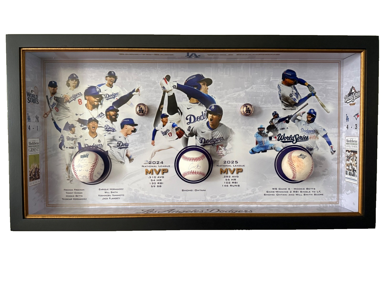 LA Dodgers 2024 & 2025 WS Champions Display 1/1 - Ohtani Betts Signed Game Used LA Dodgers 2024 & 2025 WS Champions Display 1/1 - Ohtani Betts Signed Game Used