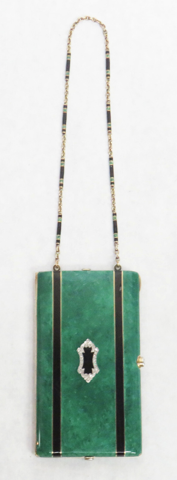 ART DECO ERA 14K GOLD CARTIER PARIS GOLD DIAMONDS GREEN & BLACK ENAMEL COMPACT ART DECO ERA 14K GOLD CARTIER PARIS GOLD DIAMONDS GREEN & BLACK ENAMEL COMPACT