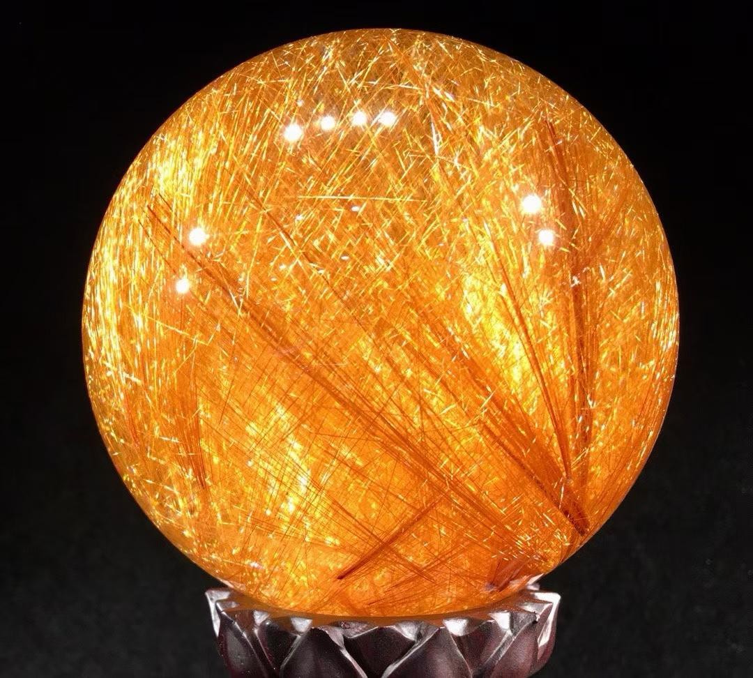 2.95LB Natural Copper Rutilated Quartz Sphere Crystal Ball Reiki Decor+ Stand