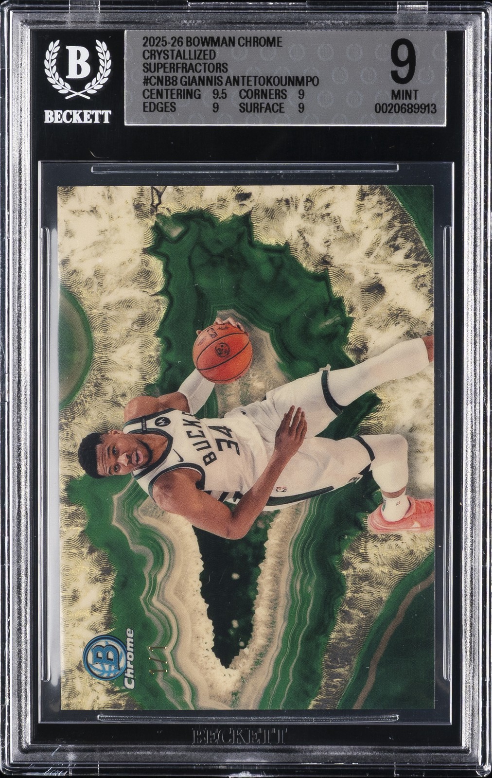 2025-26 BOWMAN: CHROME CRYSTALIZED: SUPERFRACTORS GIANNIS ANTETOKOUNMPO BGS 9 2025-26 BOWMAN: CHROME CRYSTALIZED: SUPERFRACTORS GIANNIS ANTETOKOUNMPO BGS 9