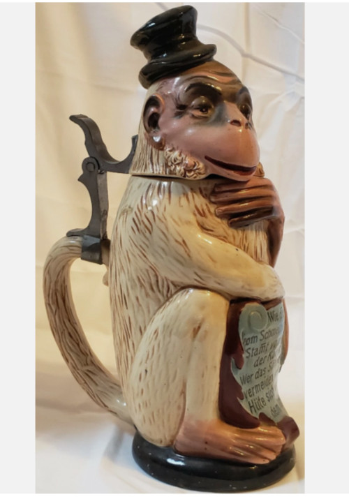 ULTRA RARE 1838-1923 German “Monkey with Top Hat” Character Stein 