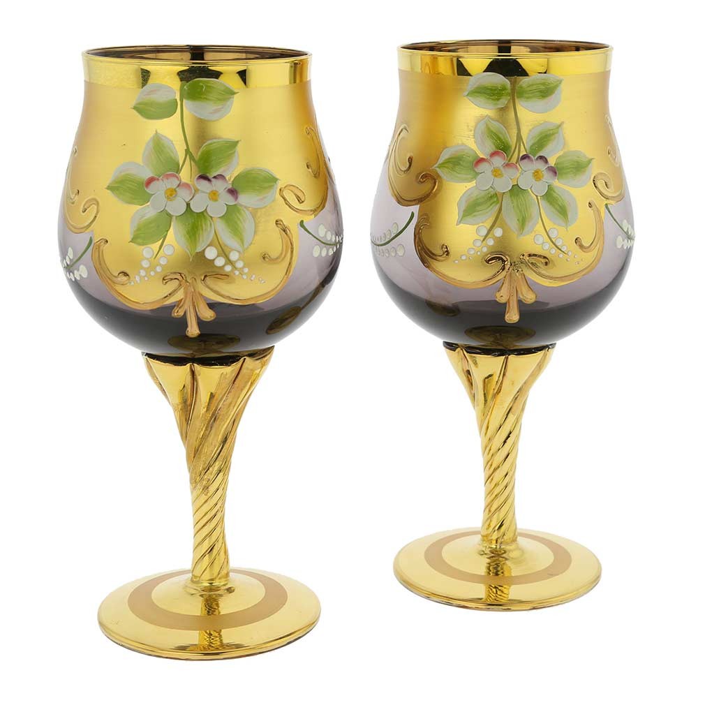 GlassOfVenice Set of Two Murano Glass Wine Glasses 24K Gold Leaf - Purple GlassOfVenice Set of Two Murano Glass Wine Glasses 24K Gold Leaf - Purple
