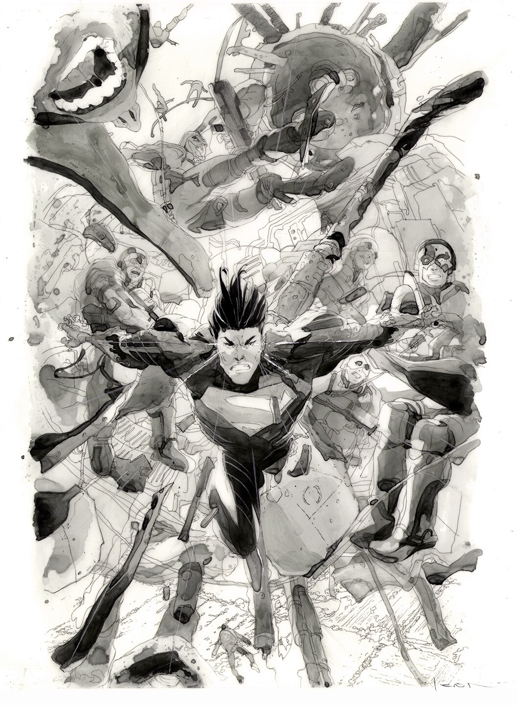 KERON GRANT DC COMICS ABSOLUTE SUPERMAN ORIGINAL ART COVER INK KERON GRANT DC COMICS ABSOLUTE SUPERMAN ORIGINAL ART COVER INK