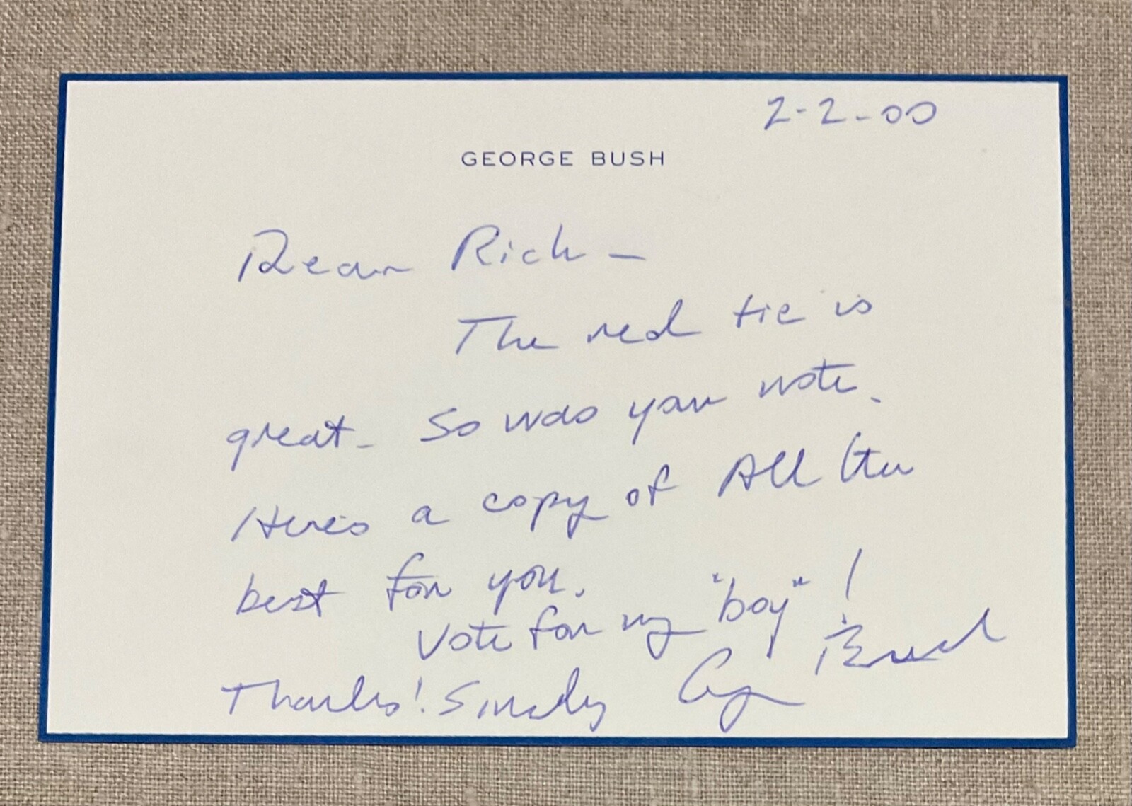 President George H. W. Bush Authentic Original Autographed Hand Signed Note Card President George H. W. Bush Authentic Original Autographed Hand Signed Note Card
