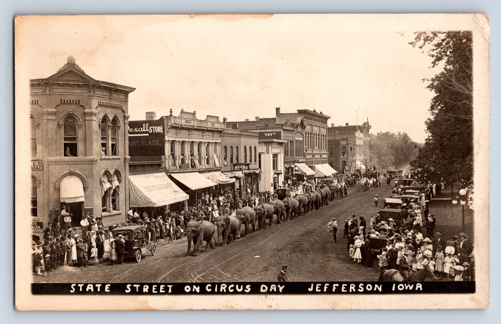 Vintage RPPC Jefferson IA Iowa Circus Parade Elephants Busy Crowd Businesses U1 Vintage RPPC Jefferson IA Iowa Circus Parade Elephants Busy Crowd Businesses U1
