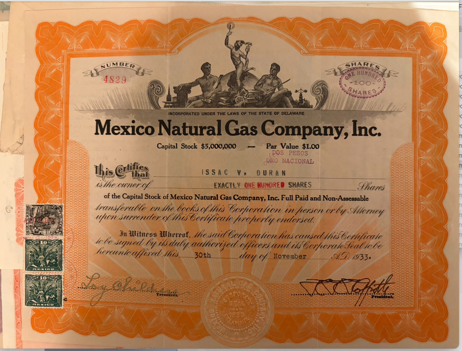 Stock Bond Maya Mexico Cerveza Mesilla brewer Banco FEMSA Monterrey Skull Gas NL