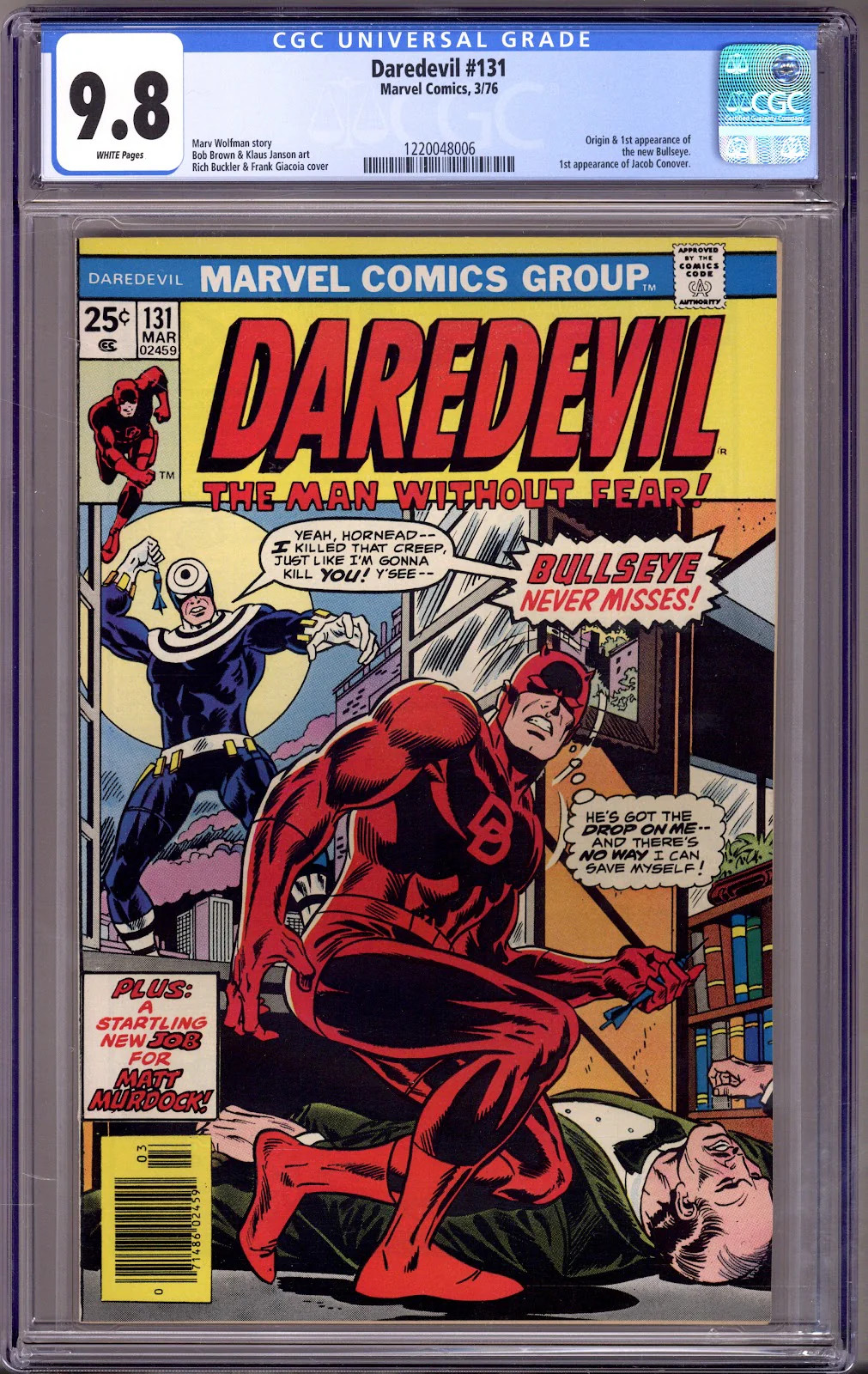 Daredevil Vol 1 131 CGC 9.8 (NM/M) Marvel (1976) 1st Appearance Bullseye Daredevil Vol 1 131 CGC 9.8 (NM/M) Marvel (1976) 1st Appearance Bullseye