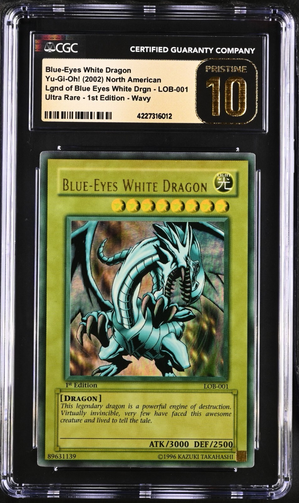 Yugioh Blue-Eyes White Dragon 1st Ed LOB Wavy Faded CGC 10 PRISTINE Yugioh Blue-Eyes White Dragon 1st Ed LOB Wavy Faded CGC 10 PRISTINE
