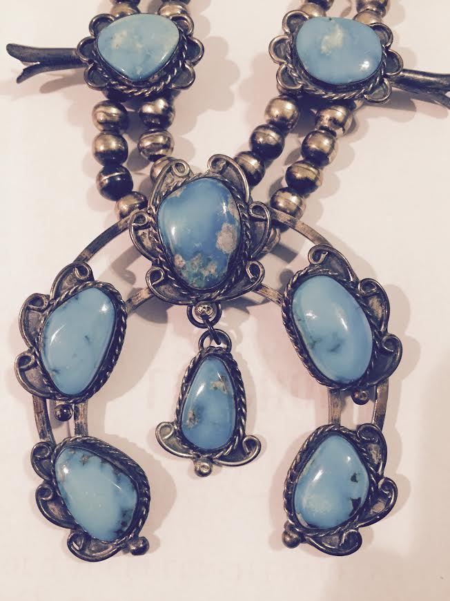 AUTHENTIC VINTAGE NAVAJO SILVER & TURQUOISE HANDMADE HEIRLOOM **SQUASH BLOSSOM**