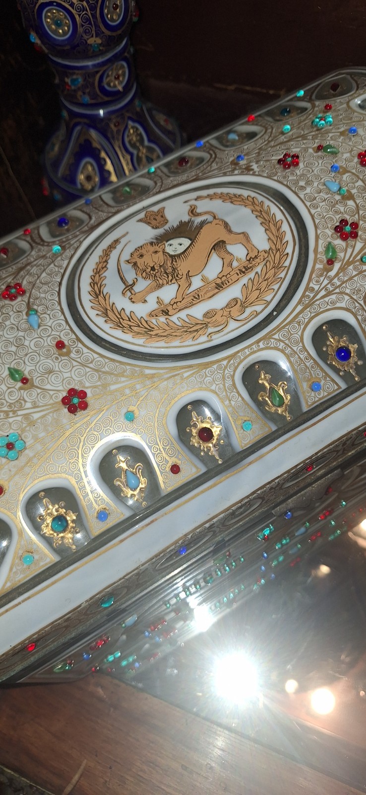 Vintage Italian Crystal Jewelry Box  With Semi Precious Stones