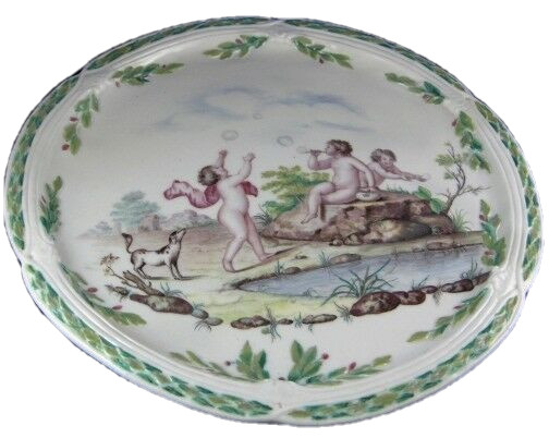 Antique 18thC Capodimonte Porcelain Soft Paste Soap Bubble Scene Cake Plate Antique 18thC Capodimonte Porcelain Soft Paste Soap Bubble Scene Cake Plate