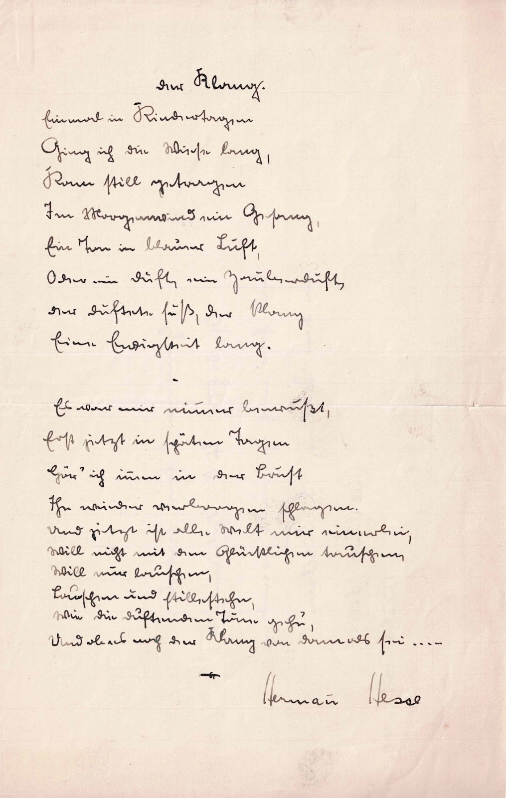 Hermann HESSE - Signed Autograph Manuscript. His poem 
