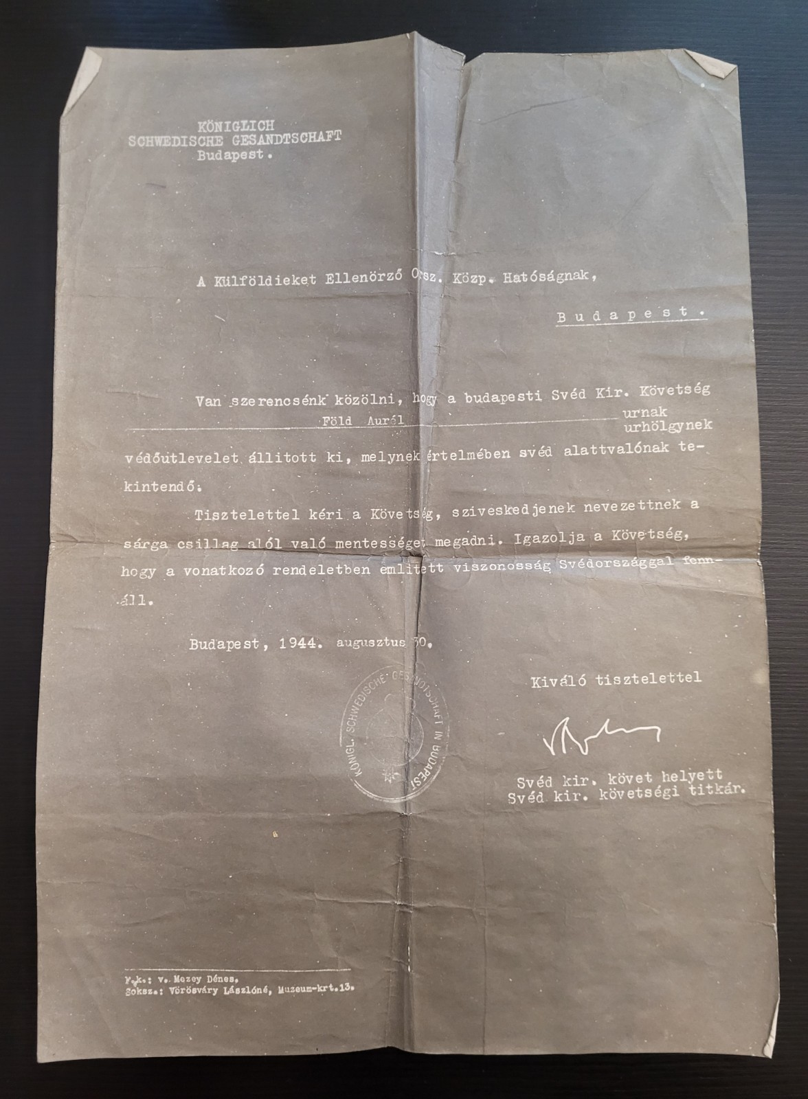 Holocaust Hero WWII RAOUL WALLENBERG document scarce