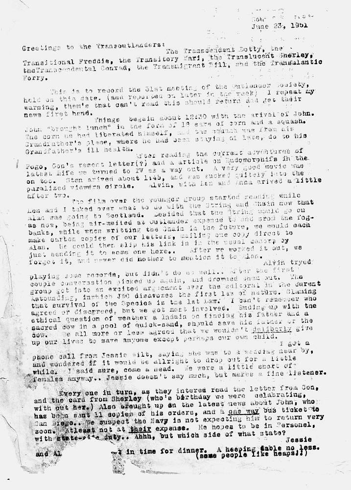 FORREST ACKERMAN COLLECTION original 1951 typescript report on Outlander Society FORREST ACKERMAN COLLECTION original 1951 typescript report on Outlander Society
