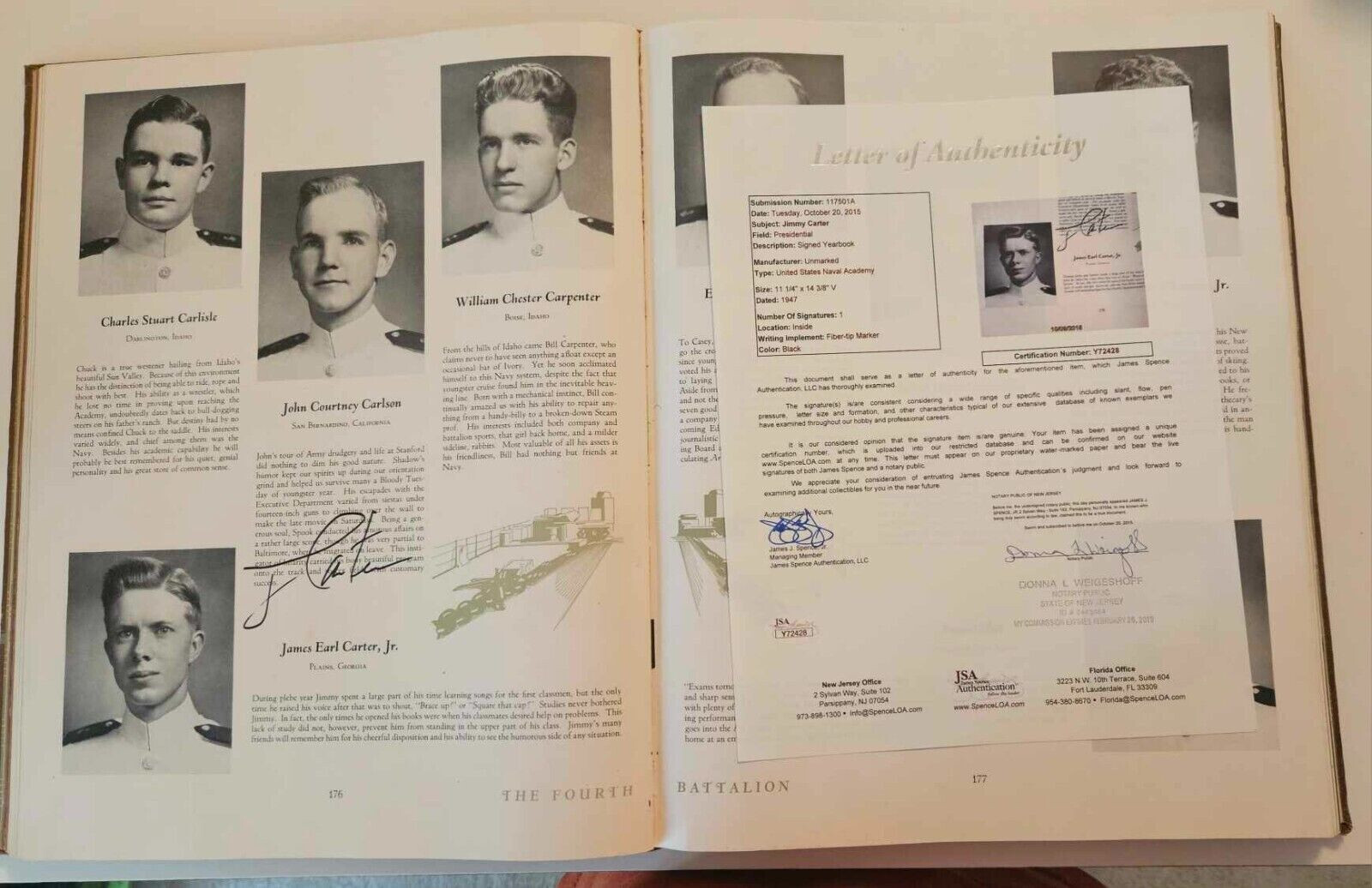 PRESIDENT JIMMY CARTER SIGNED BOOK NAVAL ACADEMY 1947 LUCKY BAG YEARBOOK JSA LOA