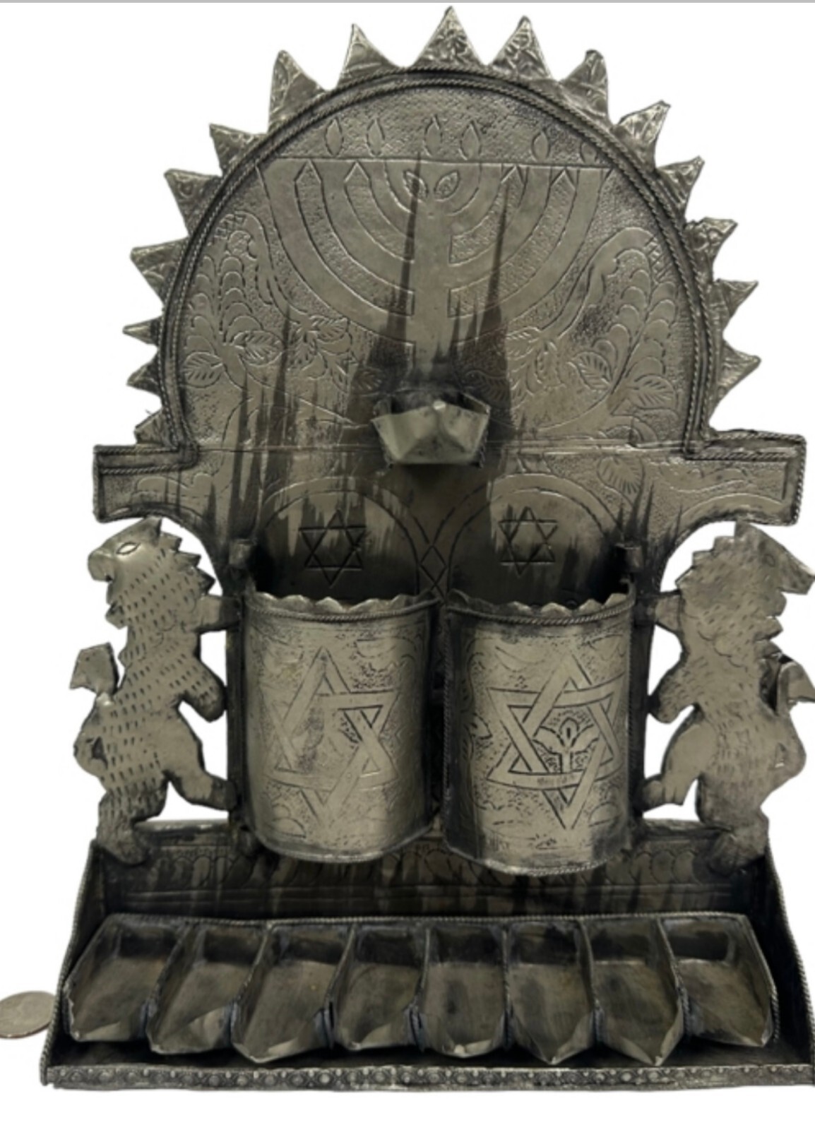 UNUSUAL RARE VINTAGE OIL LAMP SILVER HANUKKAH MENORAH UNUSUAL RARE VINTAGE OIL LAMP SILVER HANUKKAH MENORAH