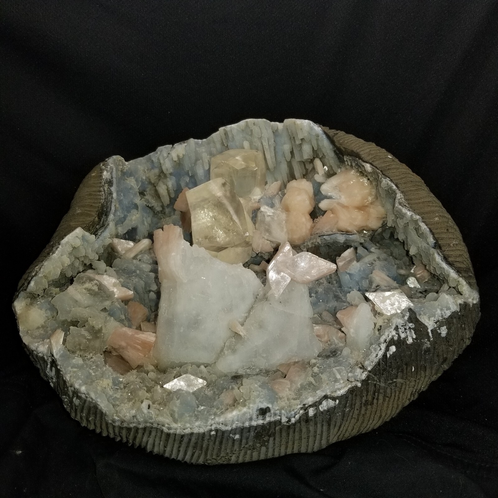 Golden Calcite with Chalcedony Stilbite Geode From India Golden Calcite with Chalcedony Stilbite Geode From India