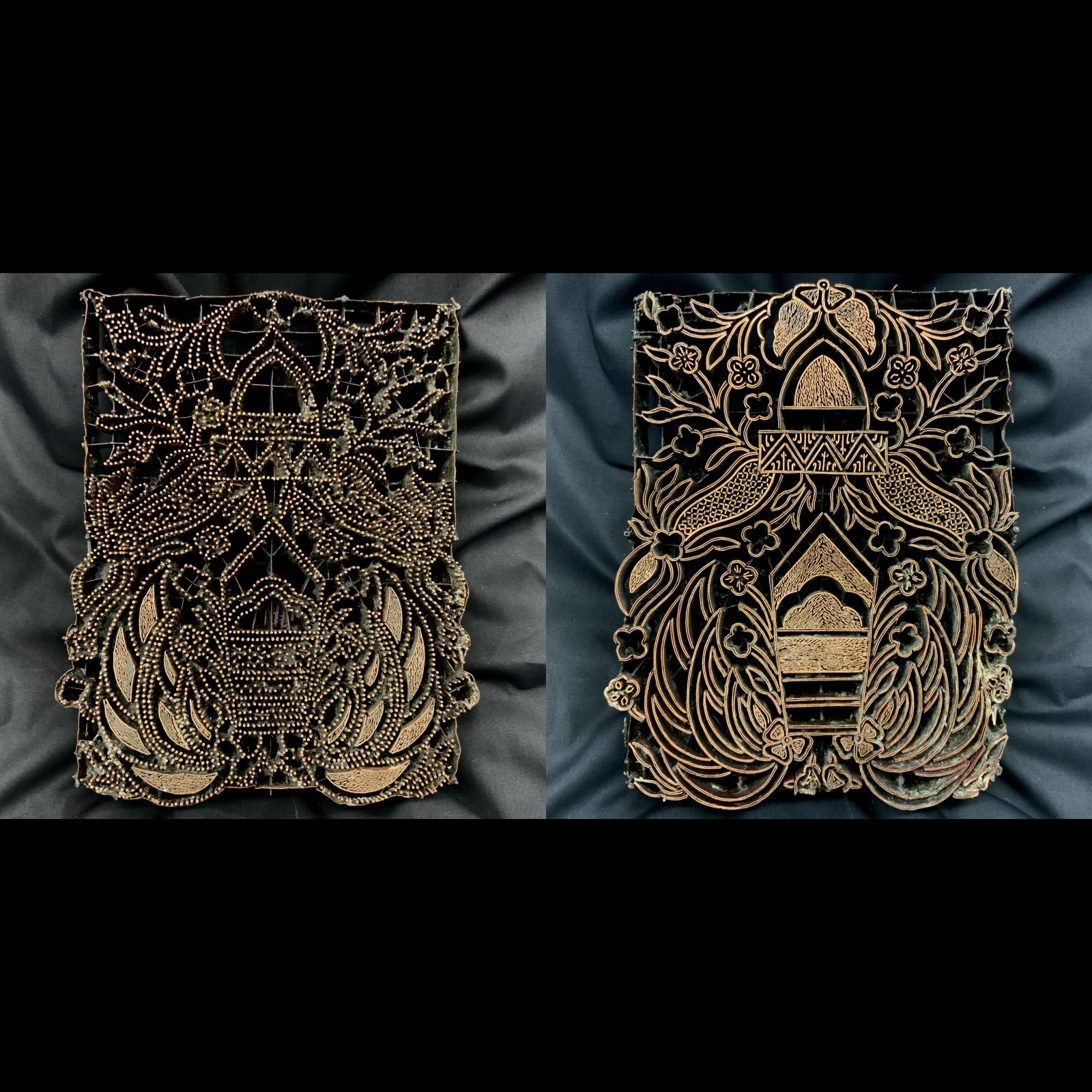Set of 2 Copper Tjap Cap Chop Stamp Head Stone Batik Print Block Crest Set of 2 Copper Tjap Cap Chop Stamp Head Stone Batik Print Block Crest